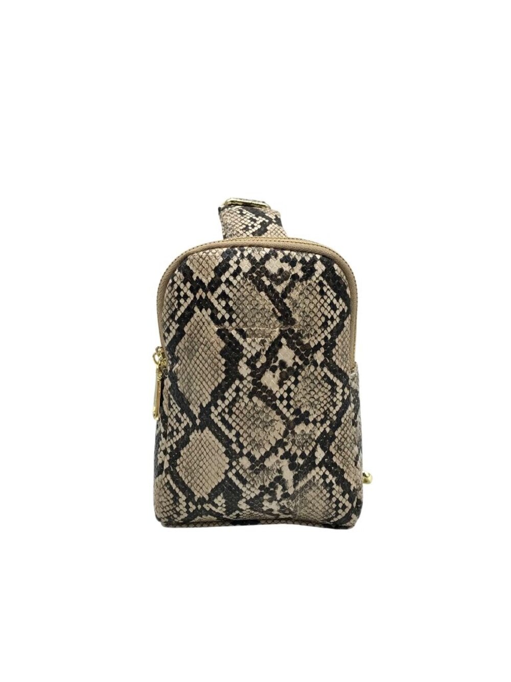 Inicat brown Snake Embossed Double Pocket Crossbody